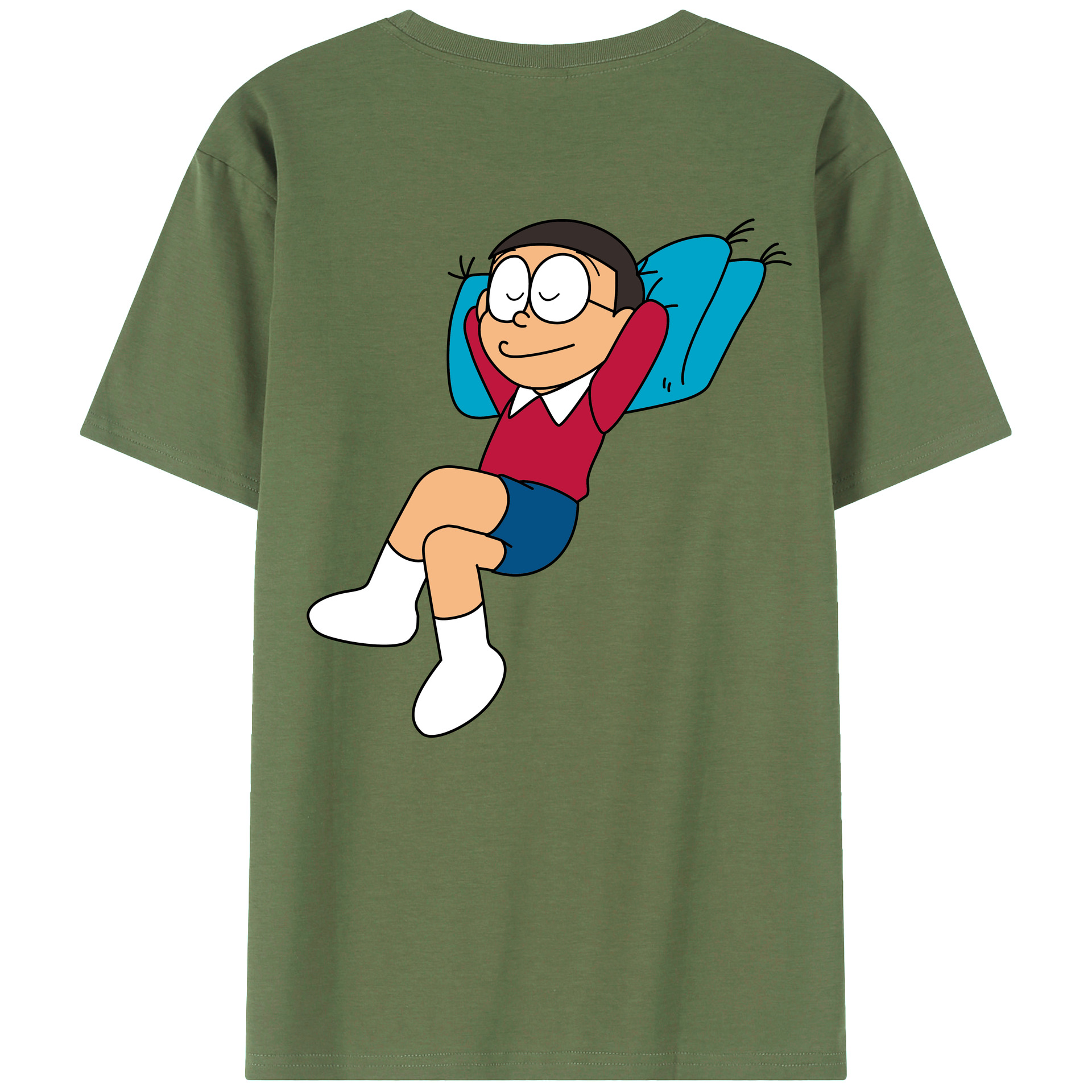 （画像用） ドラえもん 野比 のび太 Doraemon Nobita Nobi 綿100％ メンズ半袖Tシャツ（バックプリント） 通気性